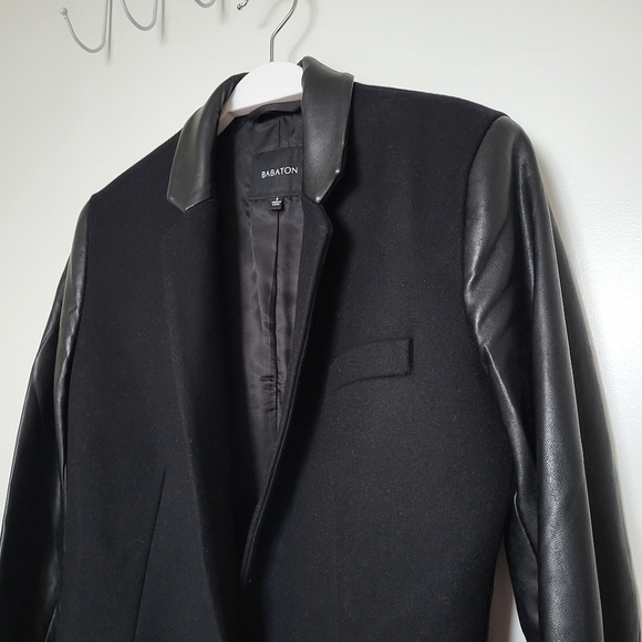 Aritzia Babaton Black Wool Cashmere Blend Vegan Leather Fred Blazer - Picture 5 of 13